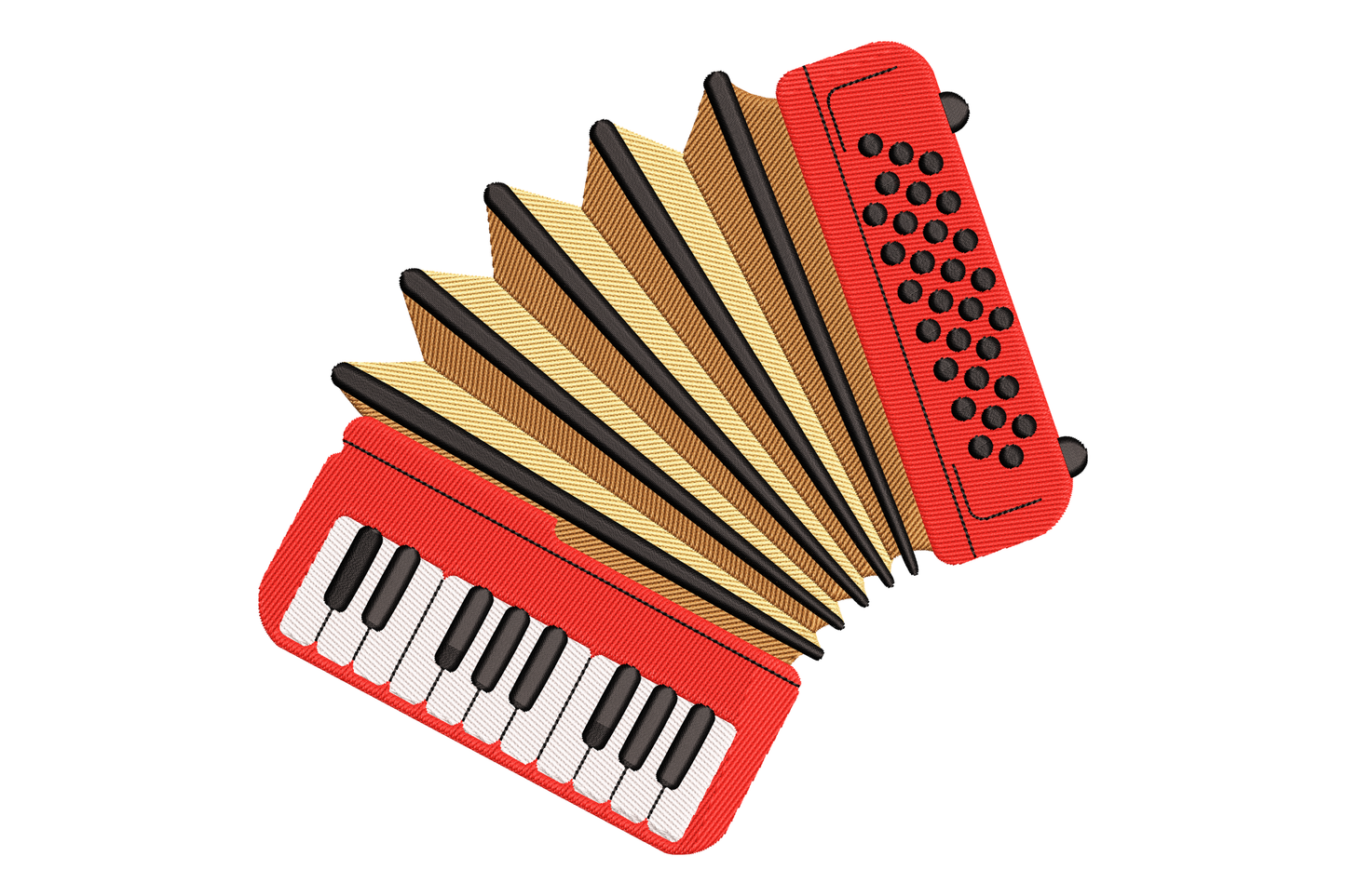 Red and beige accordion with keyboard embroidery design