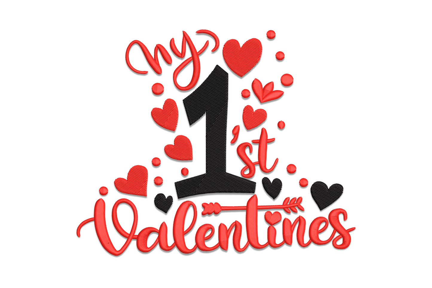 My 1st Valentines baby machine embroidery, rounded lettering with big heart, hot pink and red, 5 sizes 2.85 to 6.1 inches