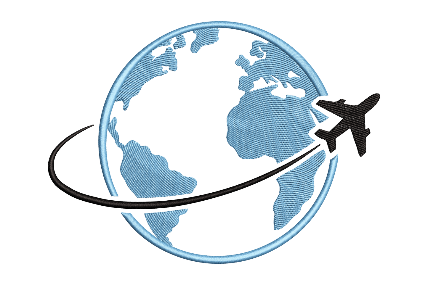 Globe with an airplane embroidery design