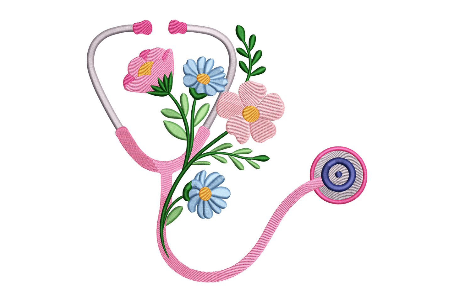 Pink stethoscope with floral design embroidery design
