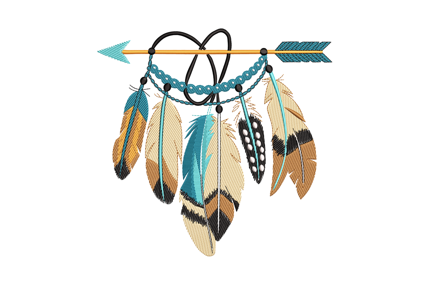 Boho feather arrow embroidery, hanging feathers in rust and sage, earthy bohemian style, 8 colours, 5 sizes 3.41-7.3 in