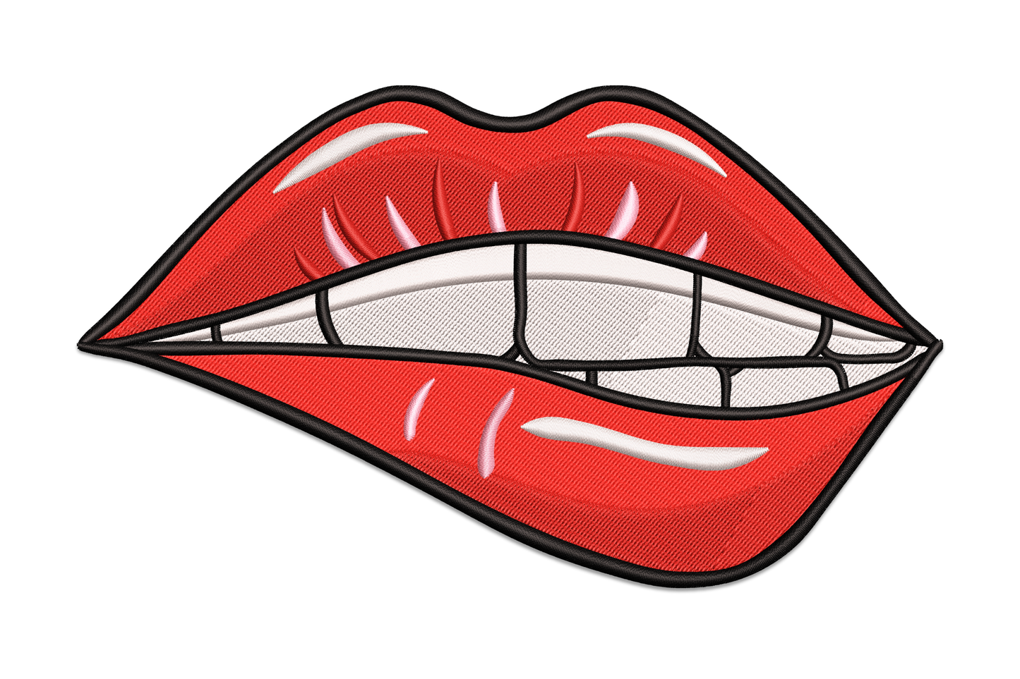 Bold red lips embroidery design, graphic wide shape, 7 thread colours, sizes 3.51 to 7.5 inches wide