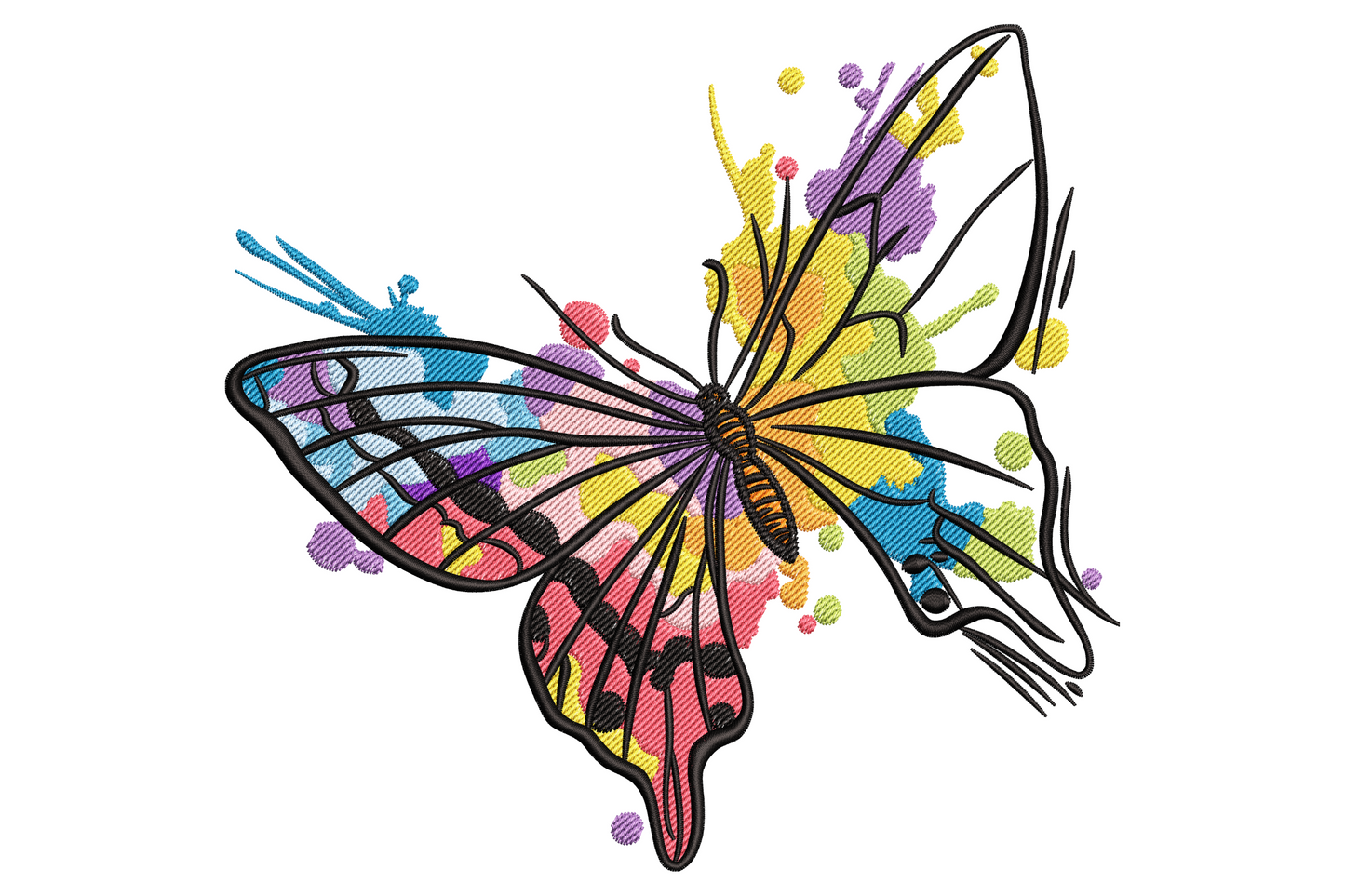 Color splash butterfly embroidery design, watercolour-effect wings in 12 colours including teal, coral and lavender, 9 sizes 3.33 to 7.11 inches