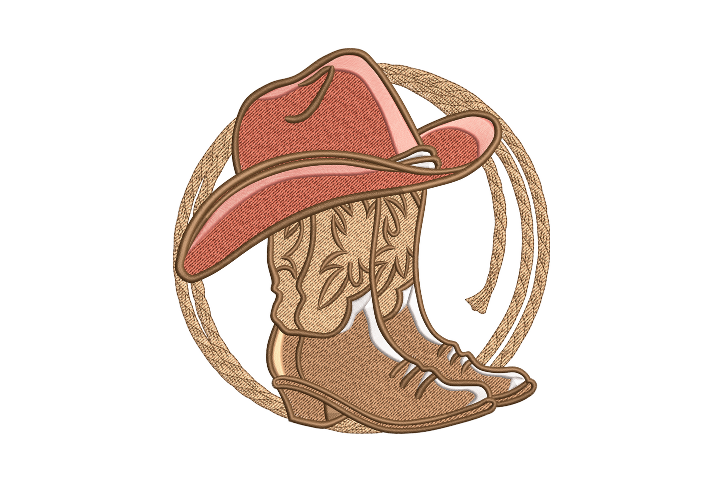 Cowboy boots with red hat and lasso rope circle embroidery, tan and brown leather tones, 6 colour Western design
