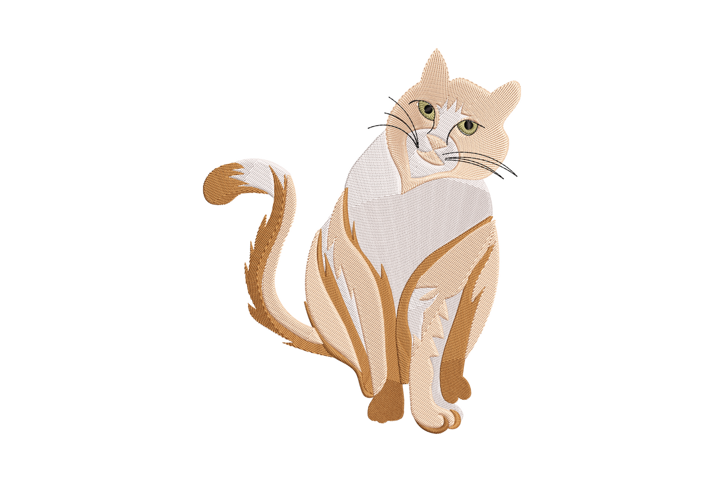 Cream and ginger cat embroidery, 5 colours with tabby stripe markings in warm orange and ivory, 2.89 to 6.19 inch