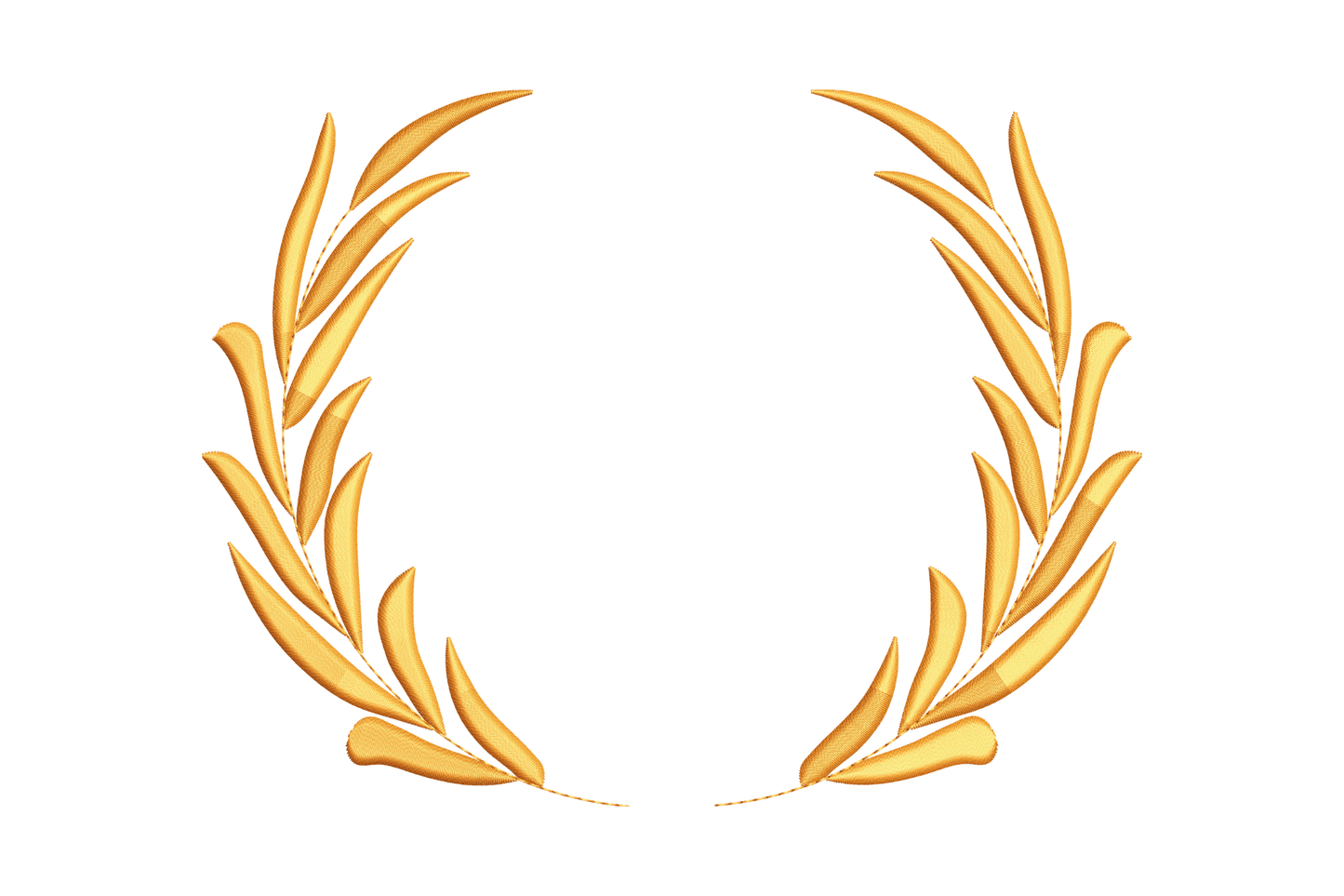Curved laurel leaf wreath embroidery design with sparse open-top branches forming a wide monogram frame, stitched in single colour thread with loose leaf clusters.