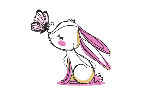Cute Bunny with Butterfly Embroidery Design