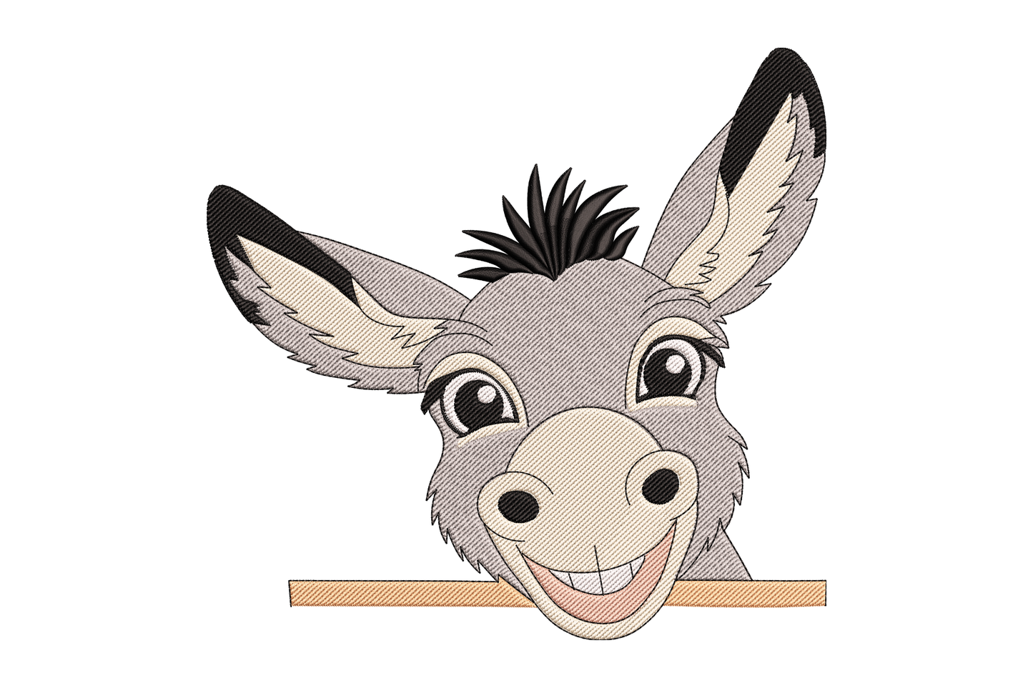 Cartoon donkey face with a happy expression embroidery design