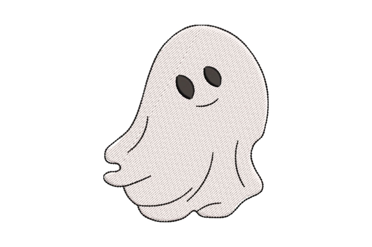 Cute minimal ghost halloween embroidery design with wide body and simple black oval eyes