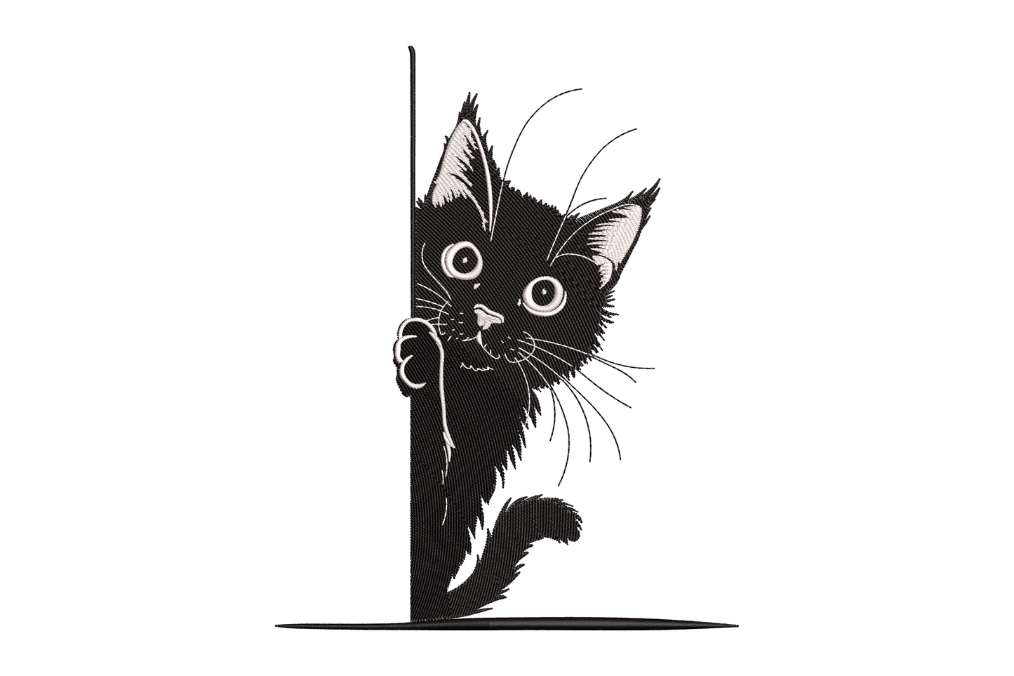 Peekaboo cat face embroidery design, just ears and round eyes visible over an edge, 2 colours, 5 sizes