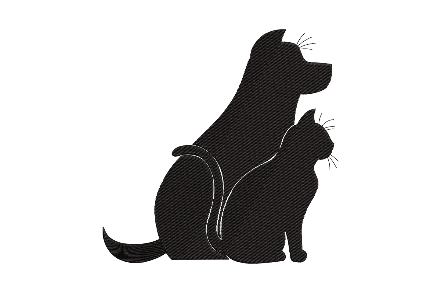 Dog and cat silhouette embroidery design, single colour bold fill, 5 sizes 3.5 to 7.48 inches, graphic pet pattern