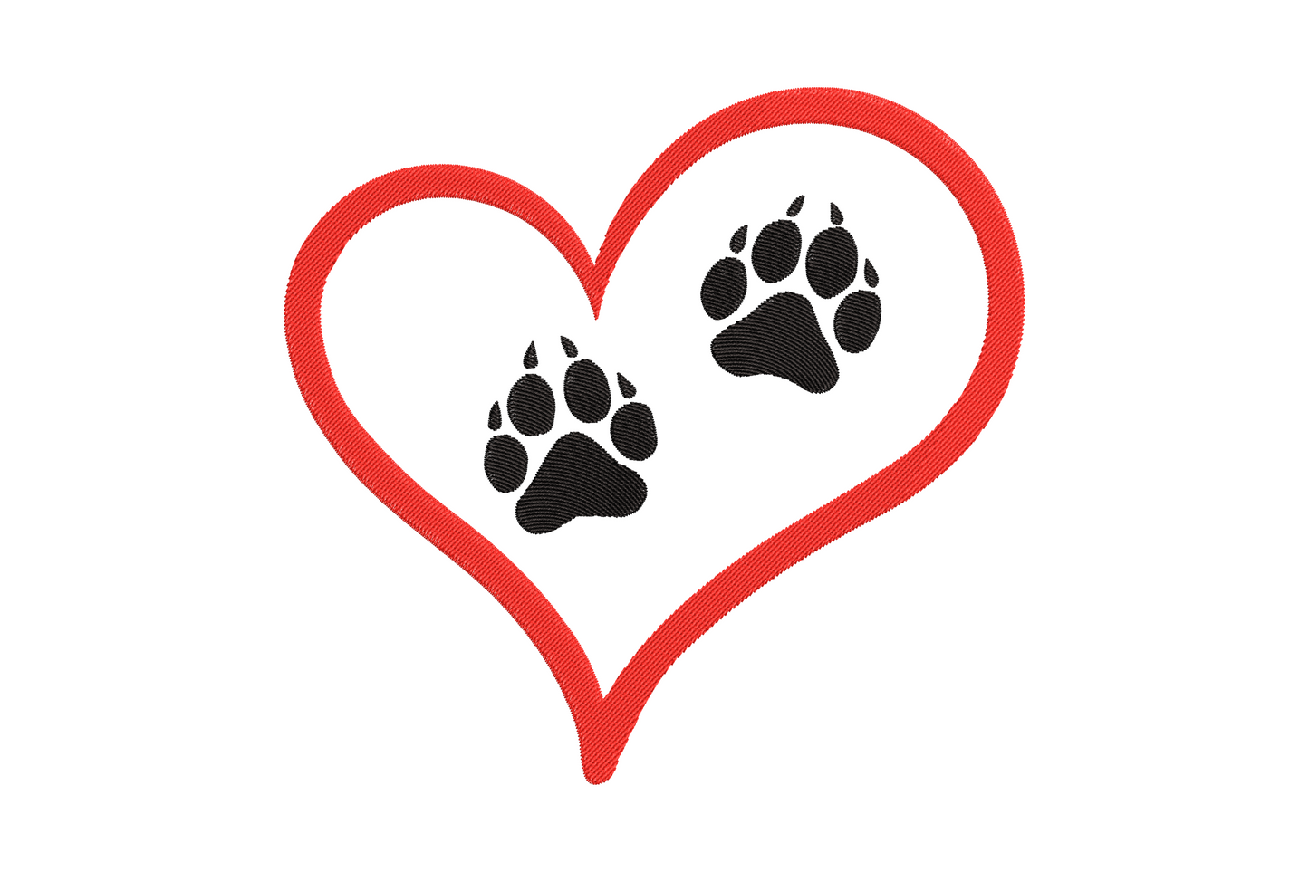 Double paw heart embroidery, two paw prints forming a heart, 2 colours in dusty rose and charcoal, 3.51 to 7.51 inch sizes
