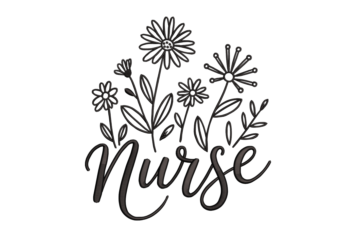Black floral design with the word 'Nurse' embroidery design