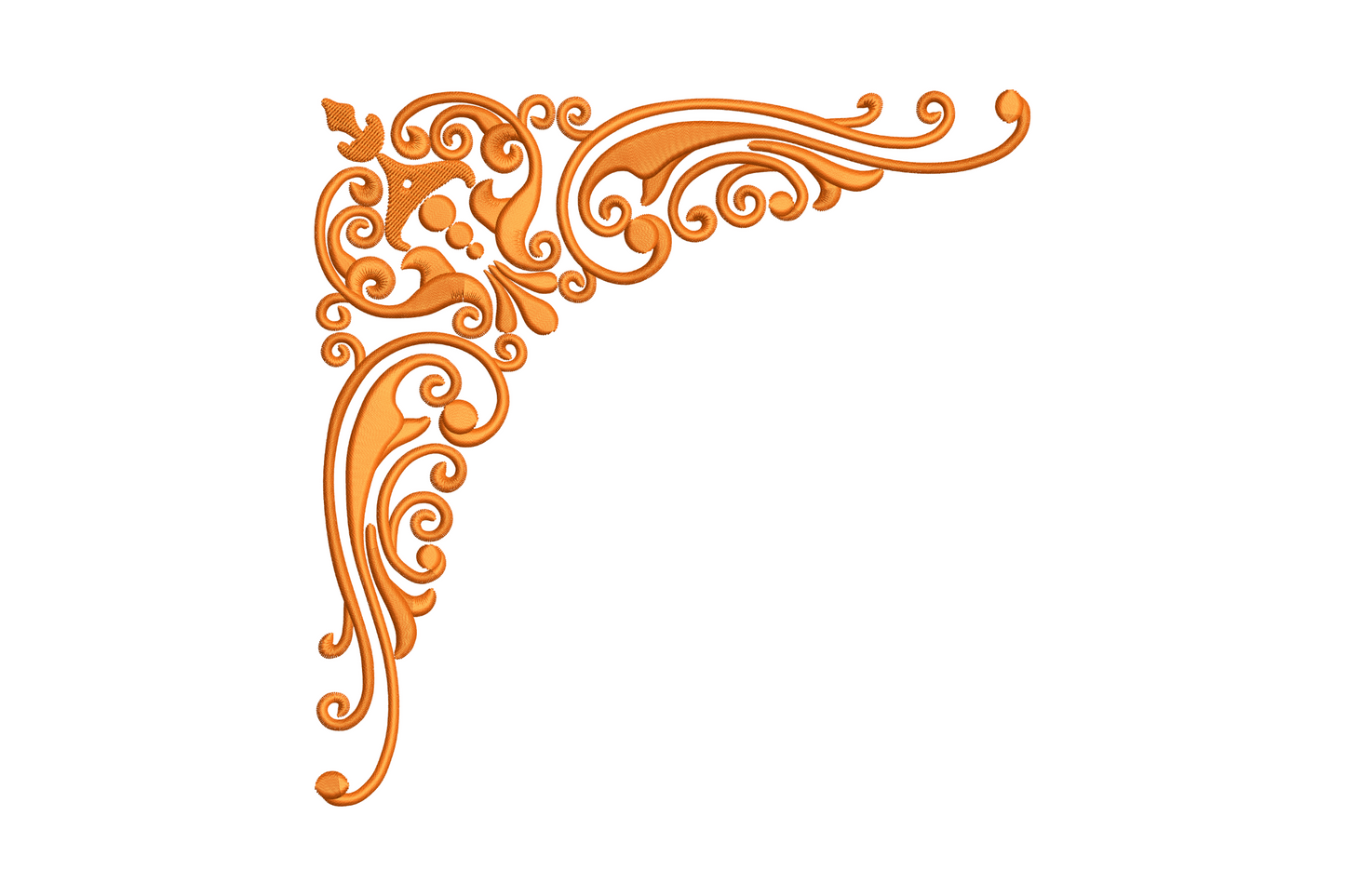 Elegant ornamental floral corner embroidery design with slender art nouveau stems and small blooms in a single-colour satin L-shape composition.