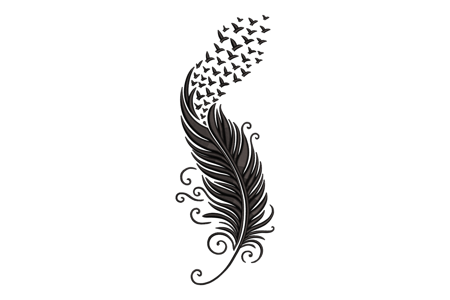 Black feather with butterfly design embroidery design