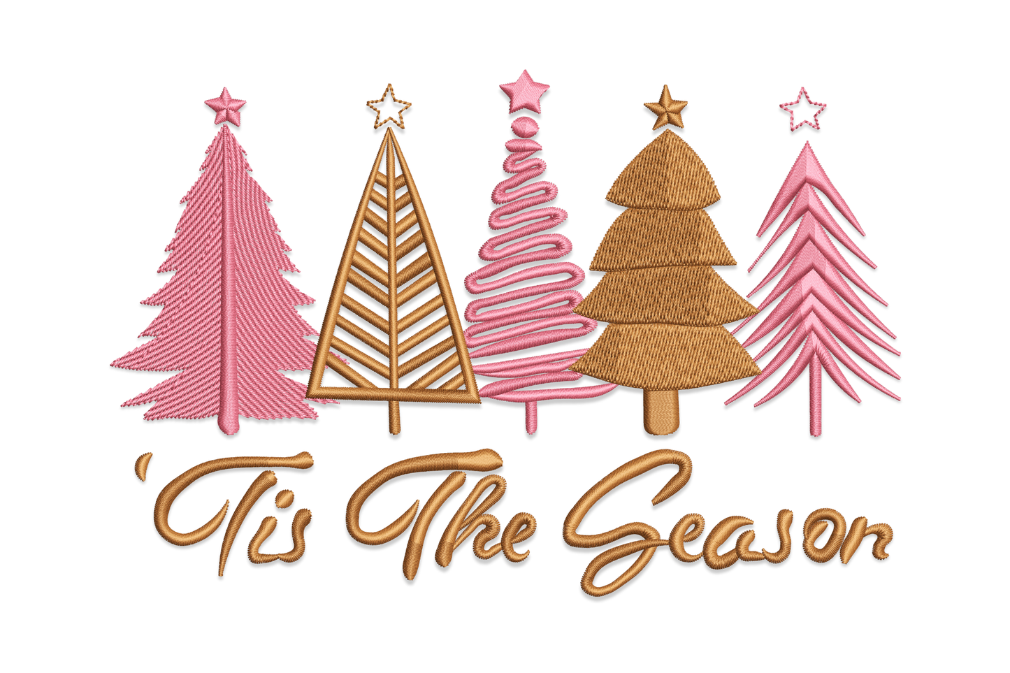Festive 'Tis the Season' embroidery design with cherry red cursive script and sage holly sprig with ivory berries.