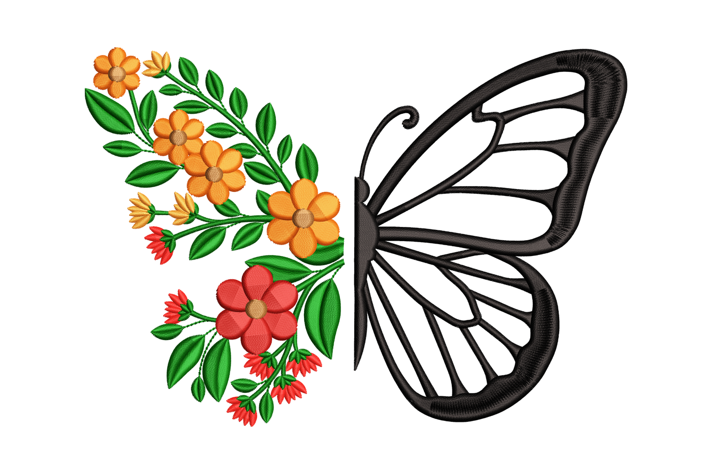 Floral Butterfly Wing Embroidery Design