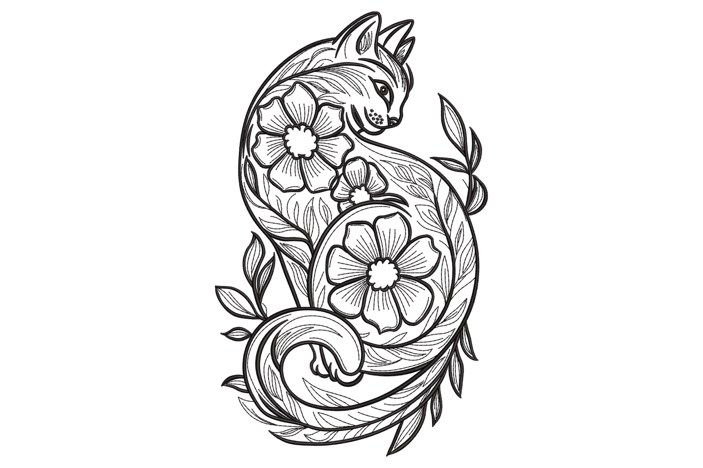 Floral Fox Machine Embroidery Design