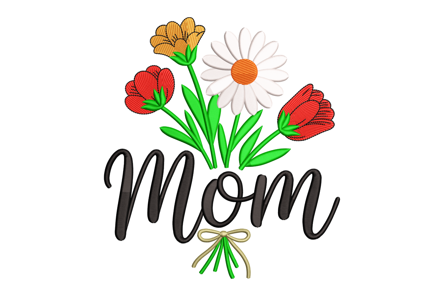 Floral design with 'Mom' text embroidery design