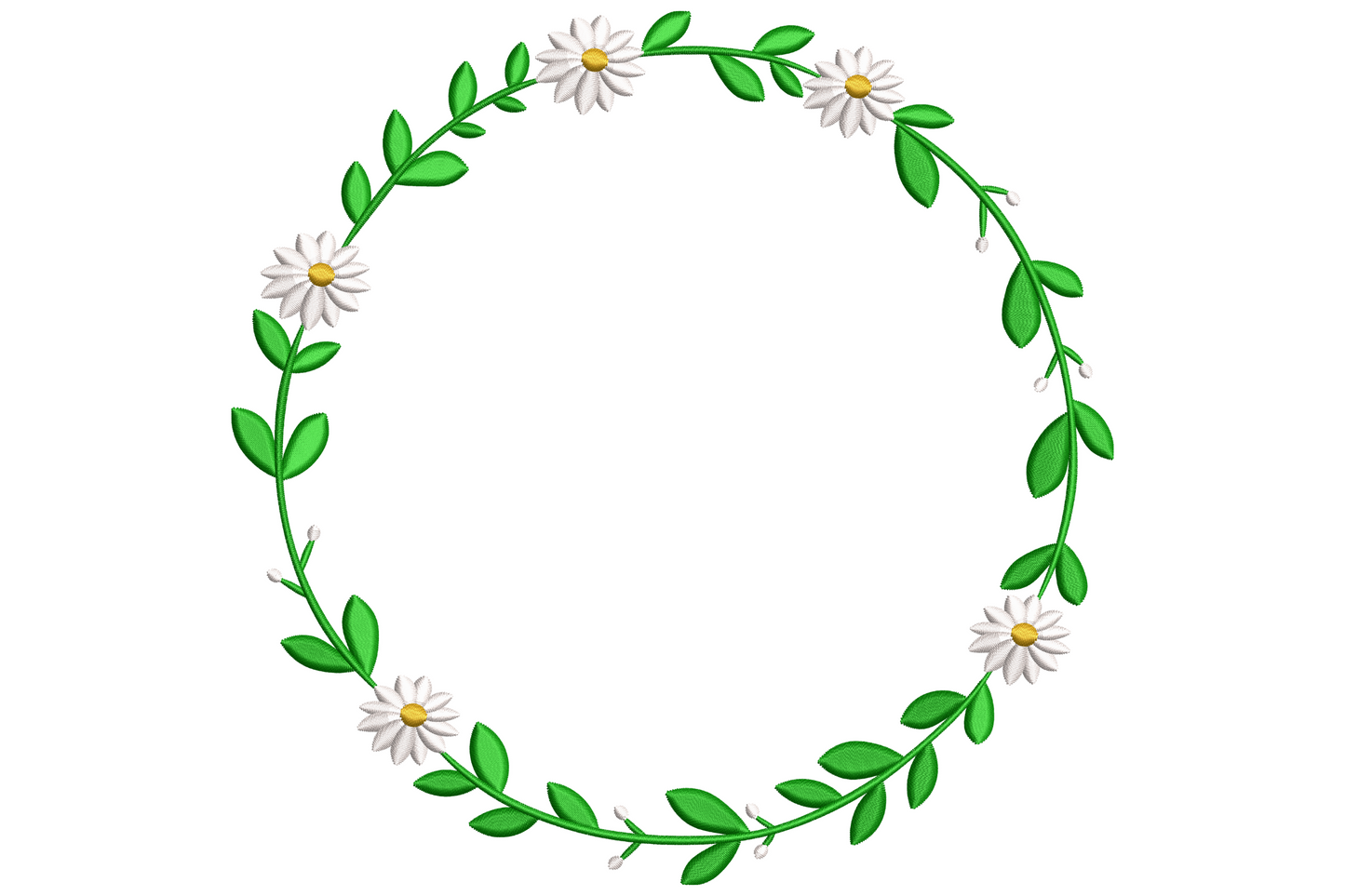 Floral oval frame embroidery design with botanical flowers and sage green foliage forming an oval wreath shape with open centre, 3 soft pastel colours.