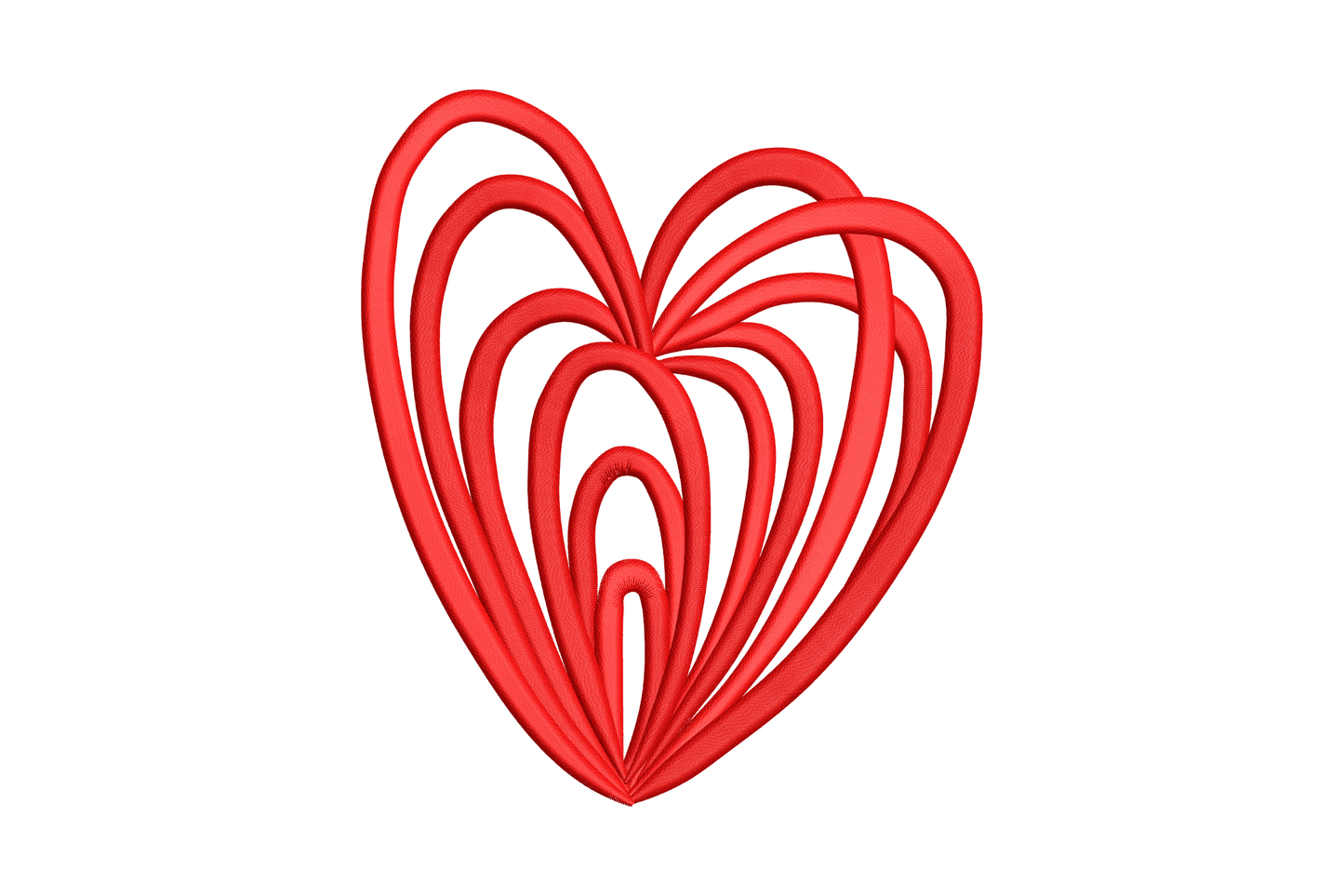 Flowing multi-line heart embroidery, concentric curved satin lines, single colour, 5 sizes up to 5.51 inches