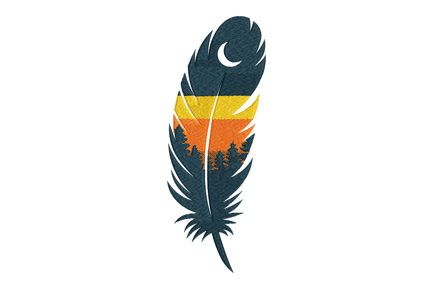 Colorful feather design with nature elements embroidery design