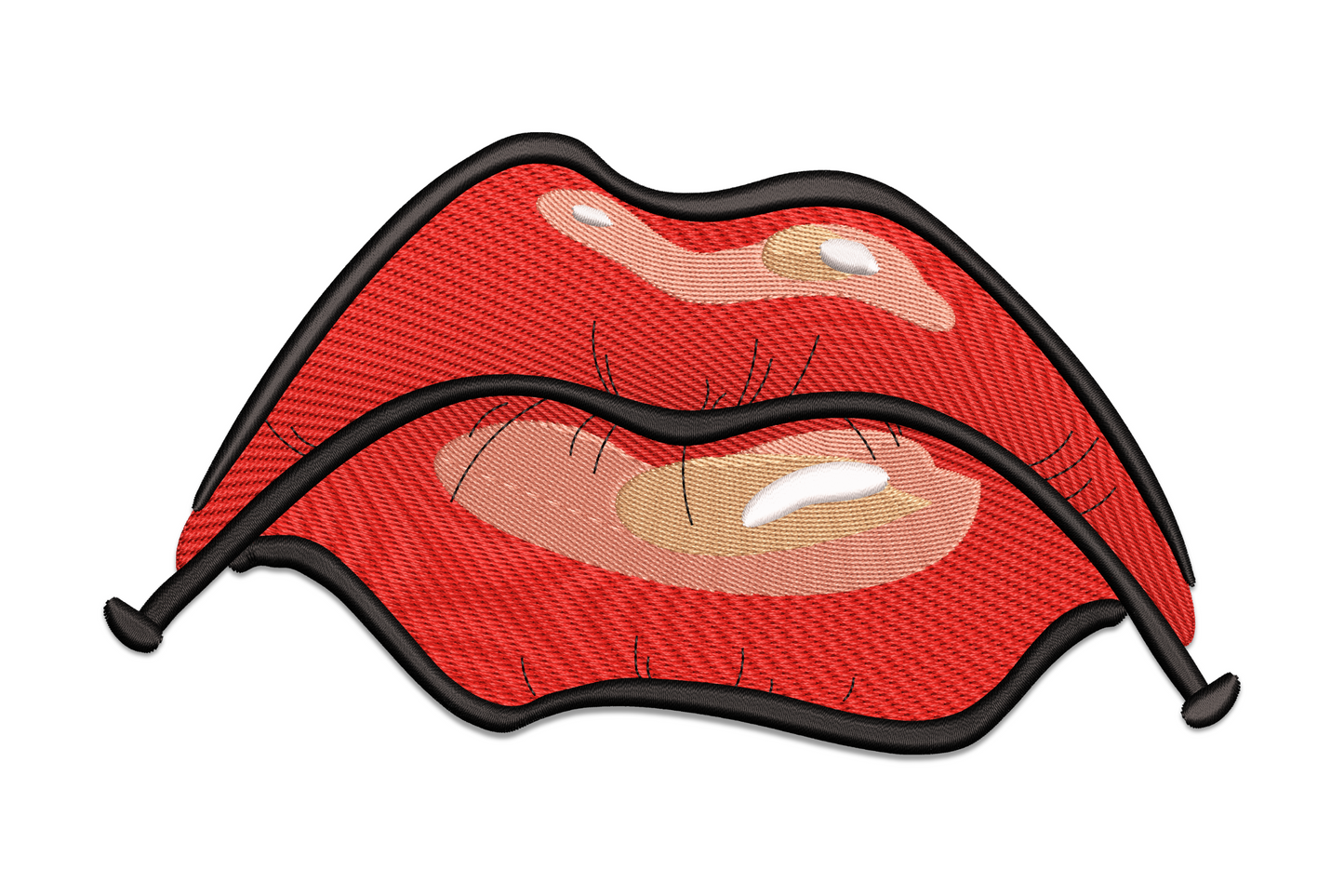Glossy red lips embroidery, 6-colour satin shading with white highlight, portrait format 5 sizes