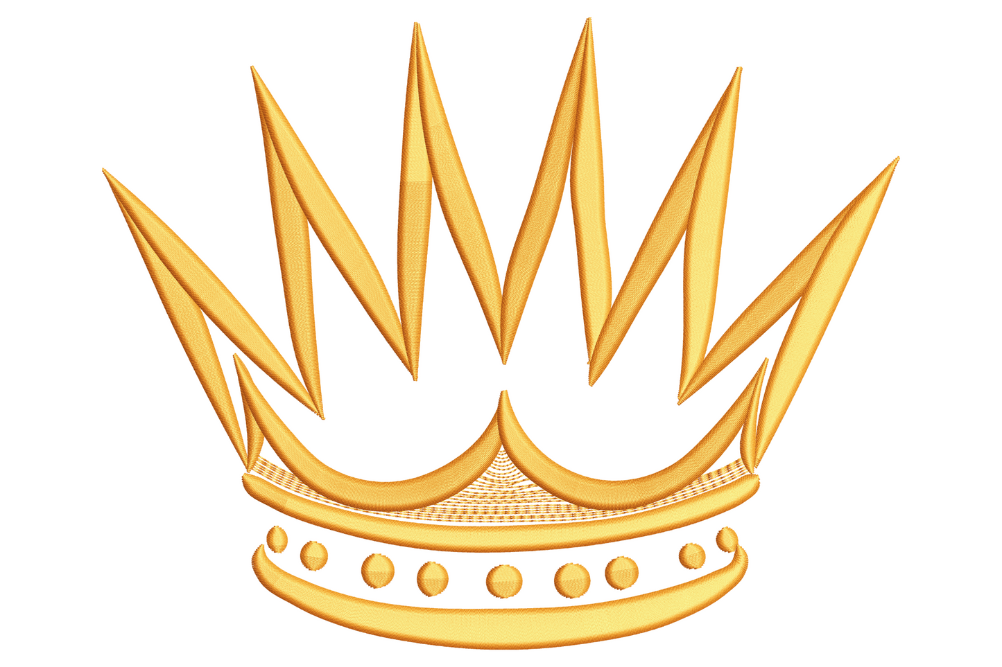 Golden crown embroidery with five tall sharp peaks, faceted gold shading and a curved base band lined with round bead jewels