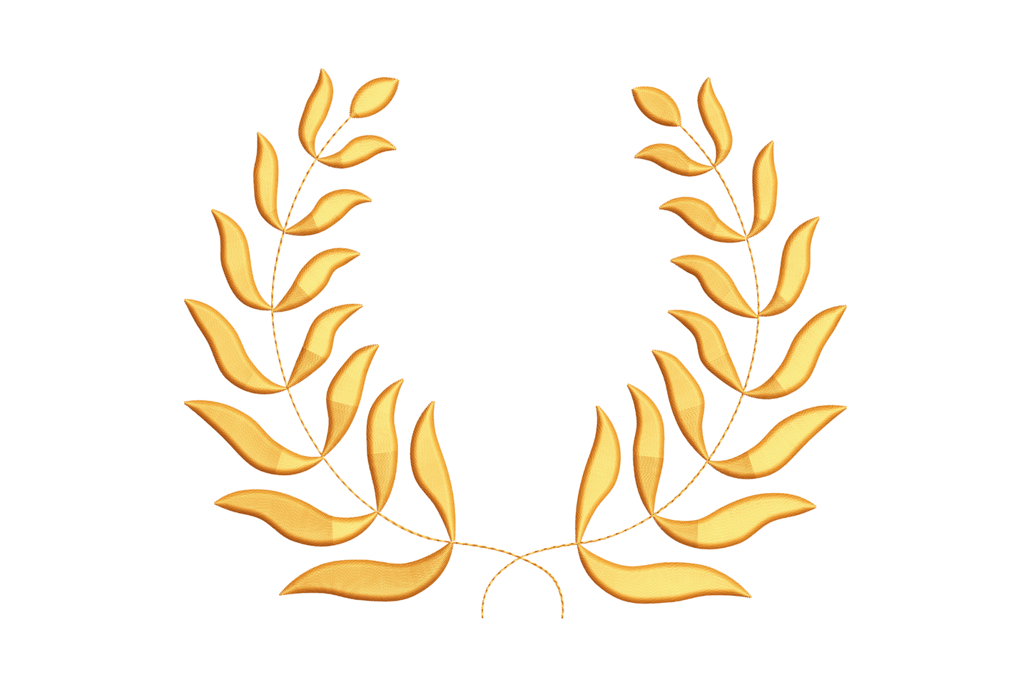 Golden leaf wreath machine embroidery design showing a circular botanical foliage ring in warm gold thread with open centre space, single colour elegant style