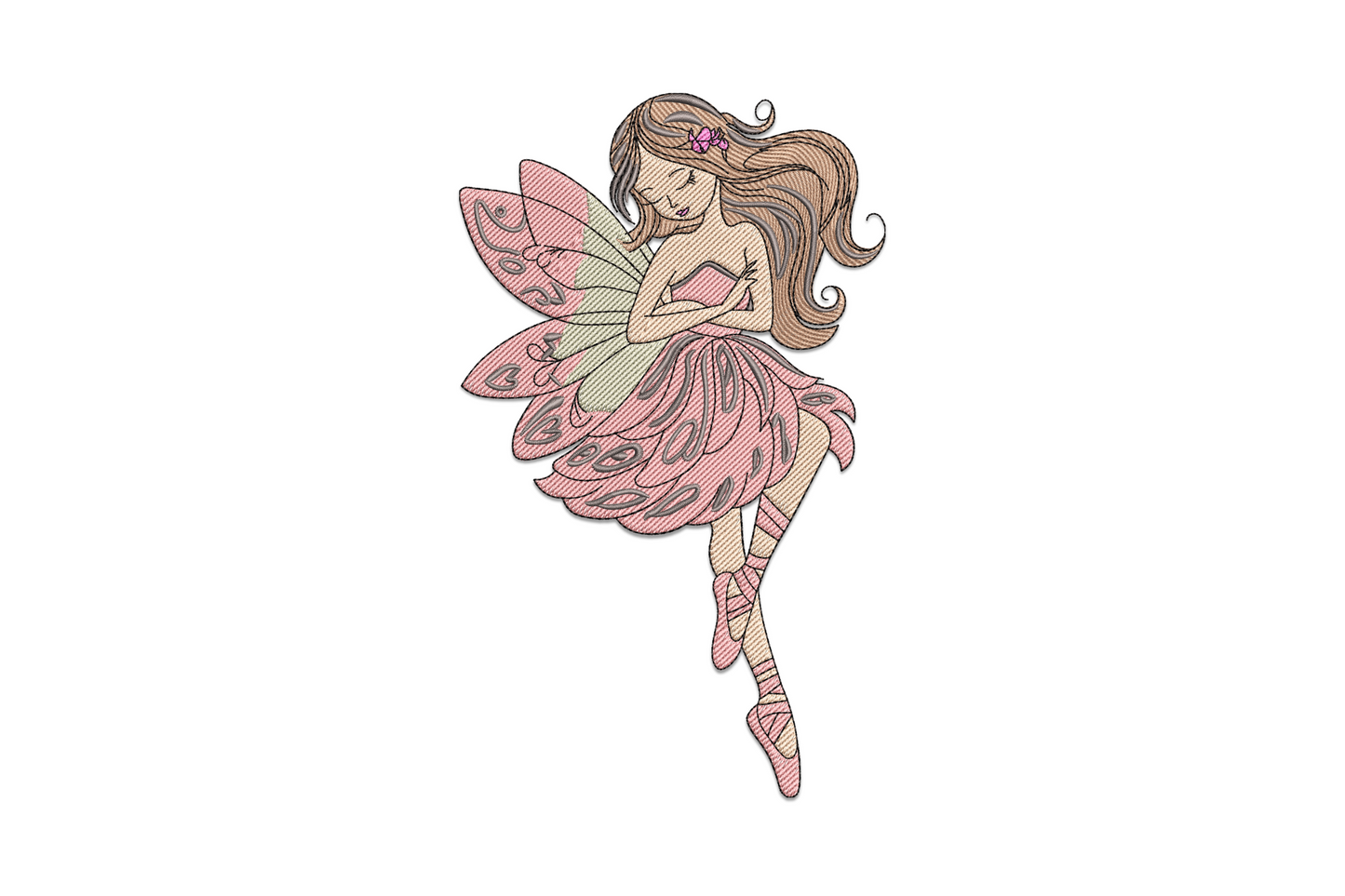Graceful fairy ballerina embroidery design, fairy in ballet pose with wings, 5 sizes for dance gifts and girls birthday projects