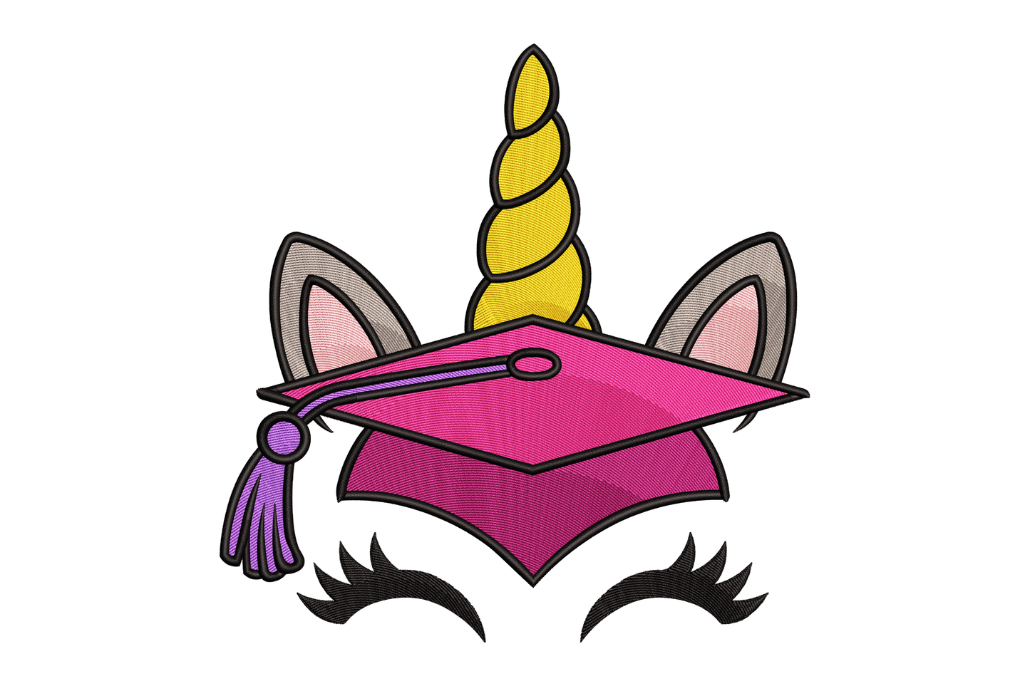 Graduation cap with unicorn design on a white background