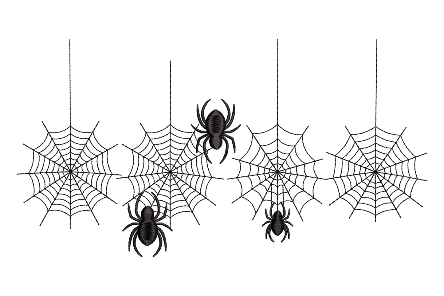 Hanging spider web border design, open line-work web geometry, wide and shallow 3.5 x 1.86 inches, single colour, halloween machine embroidery