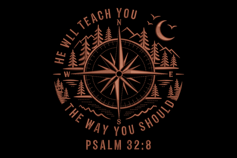 Compass design with trees and text embroidery design