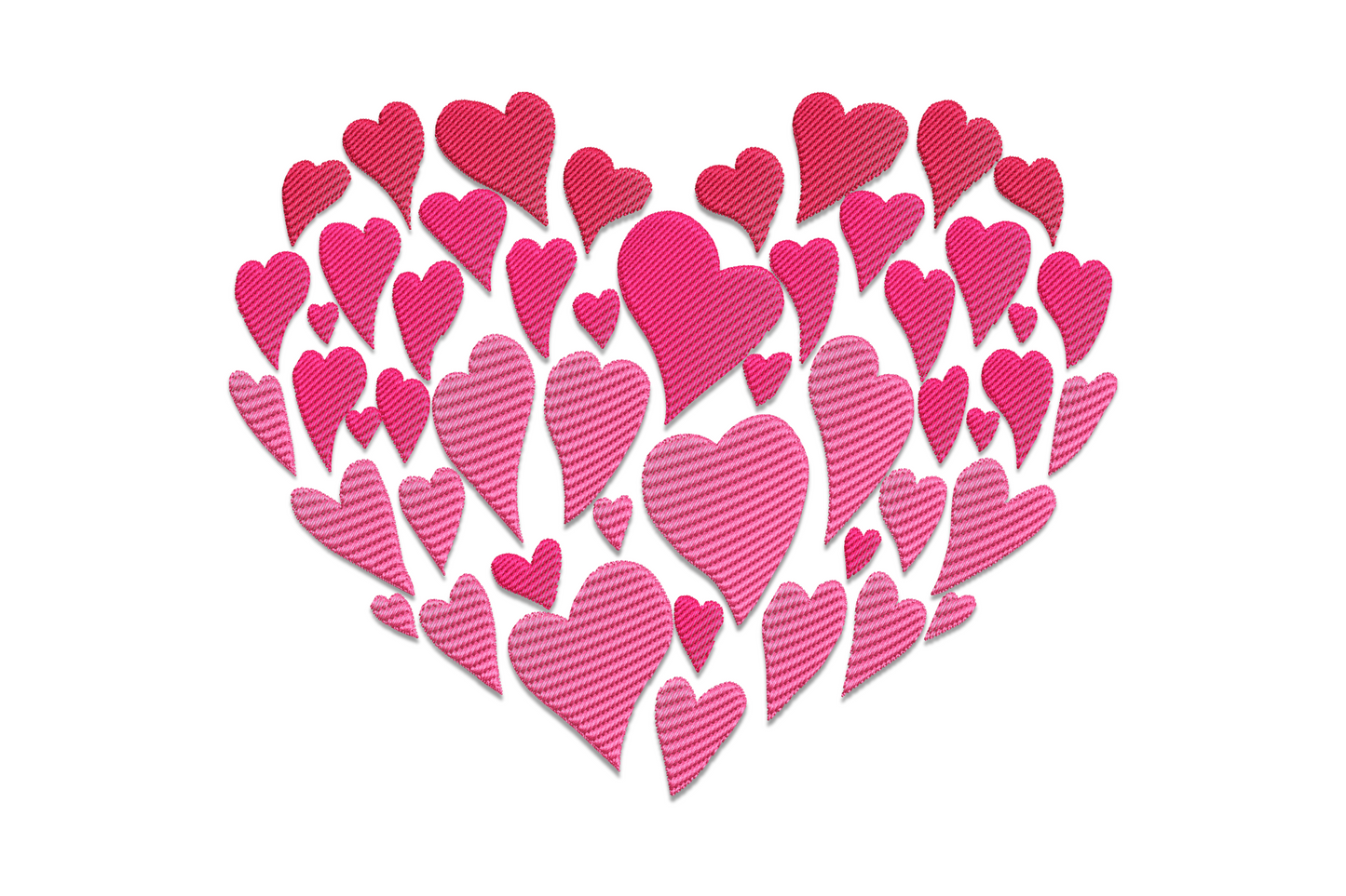 Heart cluster valentine embroidery design, scattered small hearts in 3 colours, 6 sizes from 2 to 6 inches