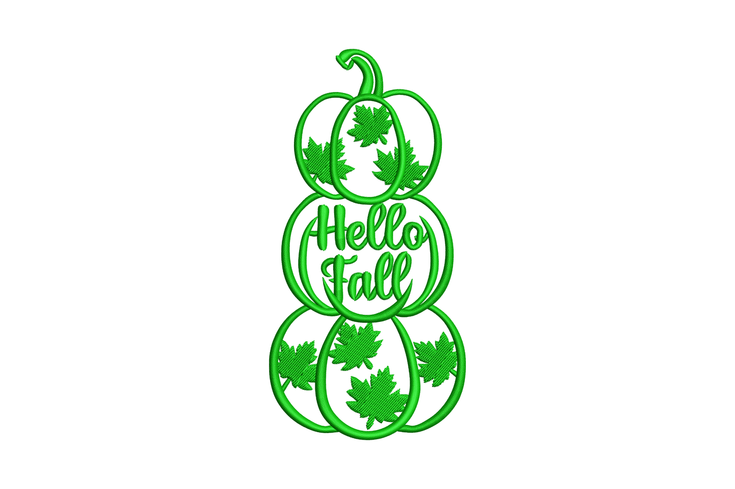 Hello Fall pumpkin stack embroidery design, chunky script above stacked pumpkins single colour on kraft pillow