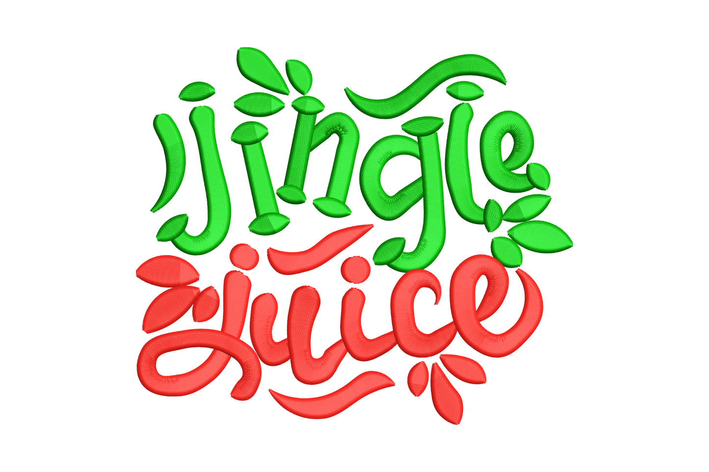 Jingle Juice Christmas embroidery design, playful hand-lettered holiday quote in two colours, funny festive stitch pattern for gifts and holiday shirts