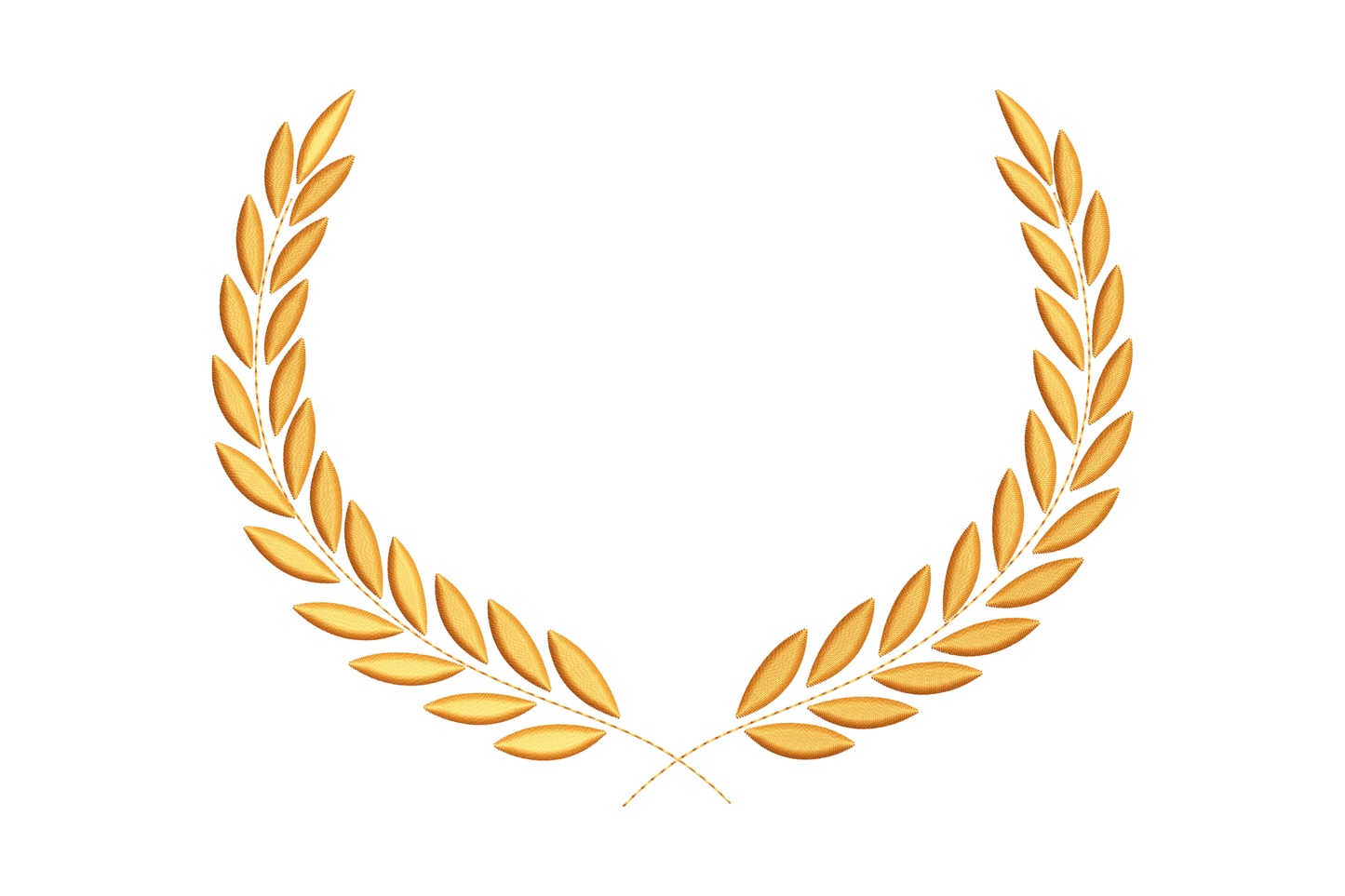 Laurel wreath embroidery design showing two symmetrical arcing olive branches with satin-filled leaf clusters in a classic open-top victory shape.