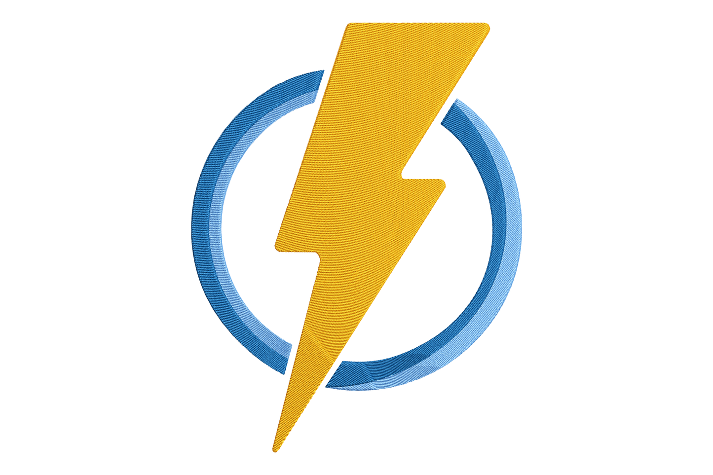 Yellow lightning bolt inside a blue circle on a white background