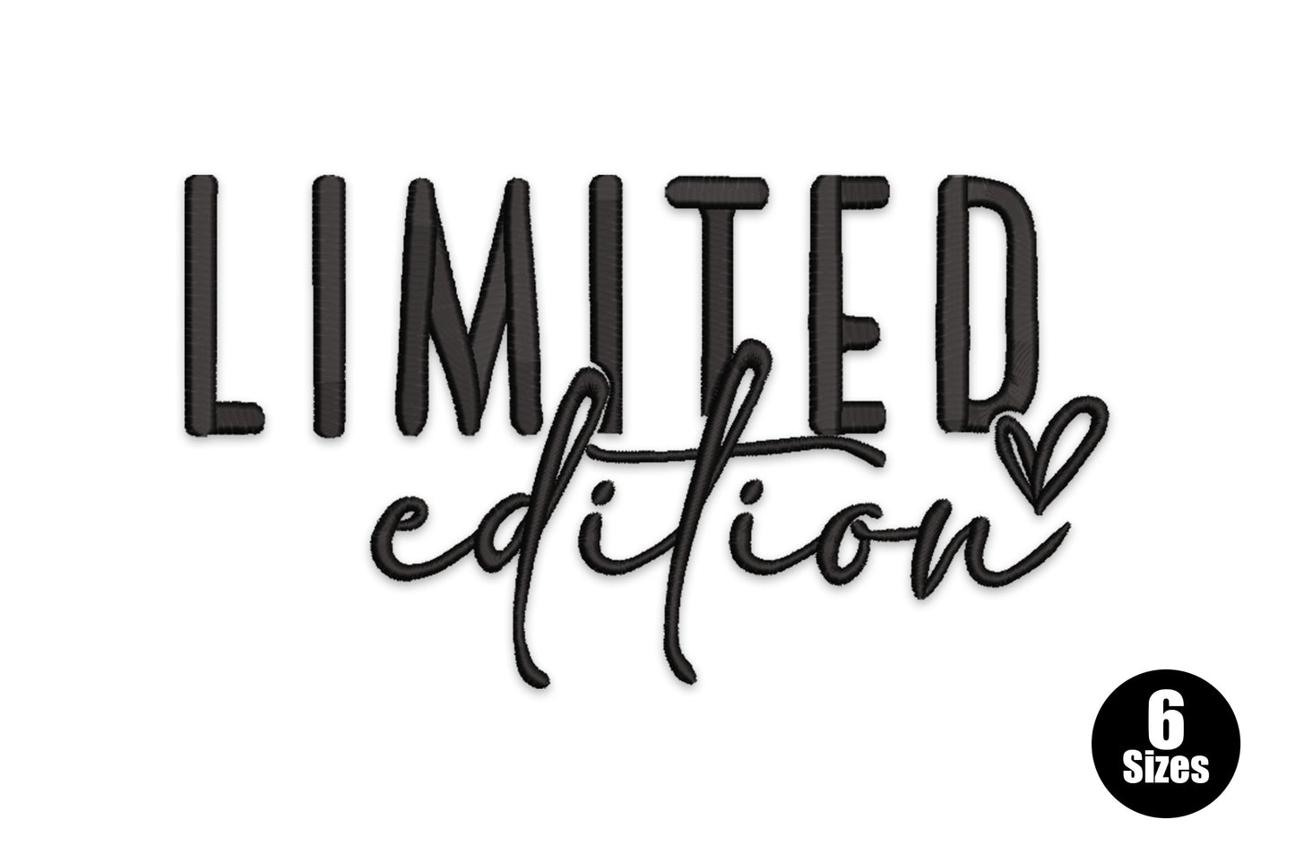 Limited Edition single colour satin typography machine embroidery design in label style on white background