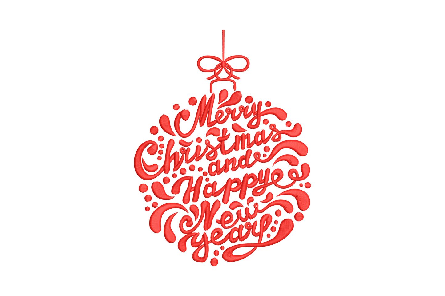 Merry Christmas and Happy New Year embroidery design, script and serif text stacked in single color typography, holiday seasonal pattern