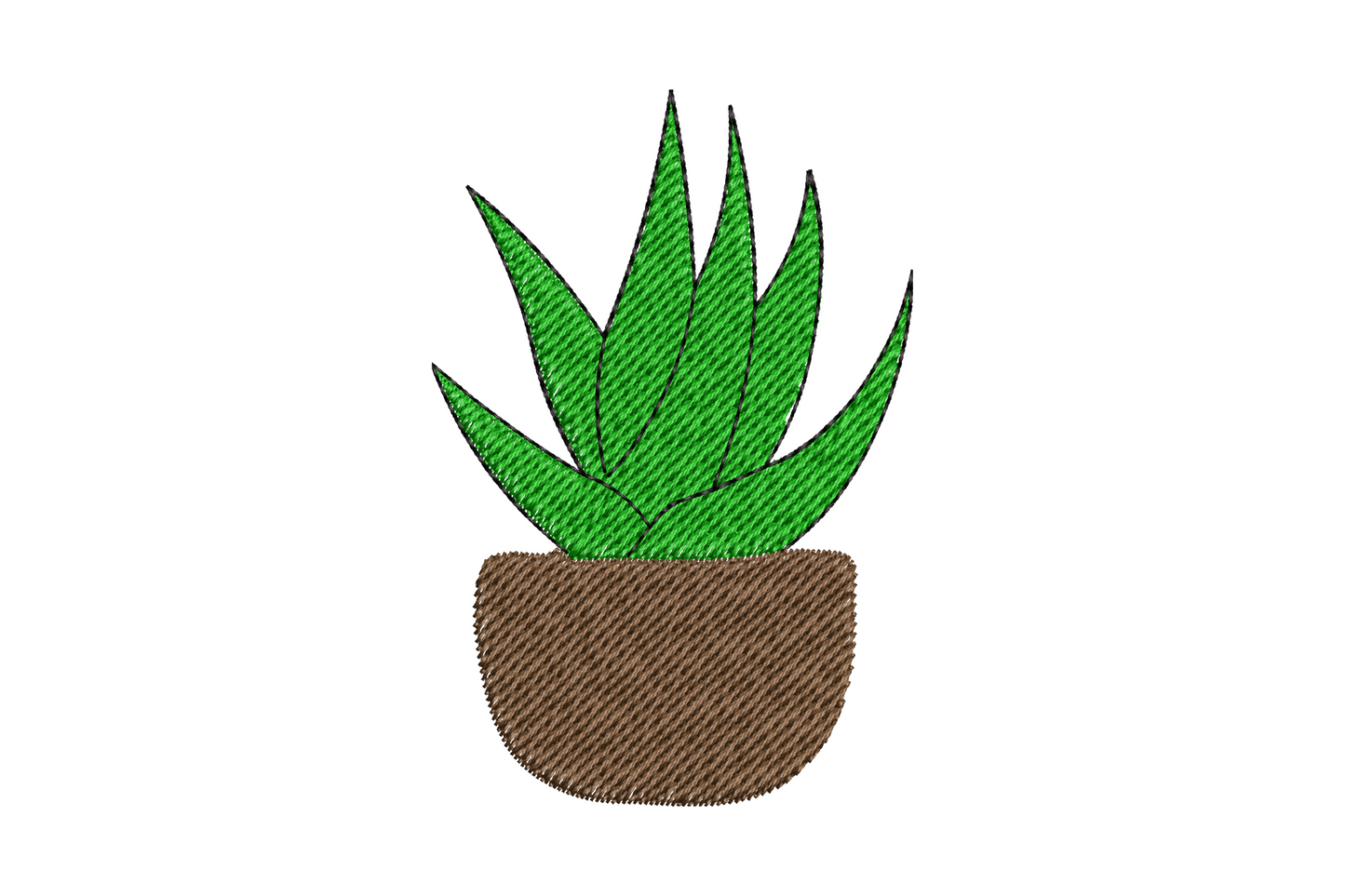 Minimal potted succulent plant embroidery design, single cream echeveria rosette in a terracotta straight-sided pot.