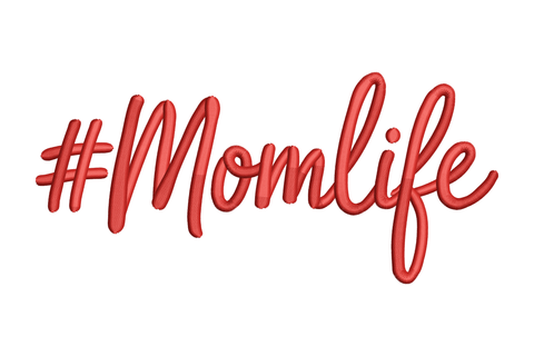 Red '#Momlife' text embroidery design
