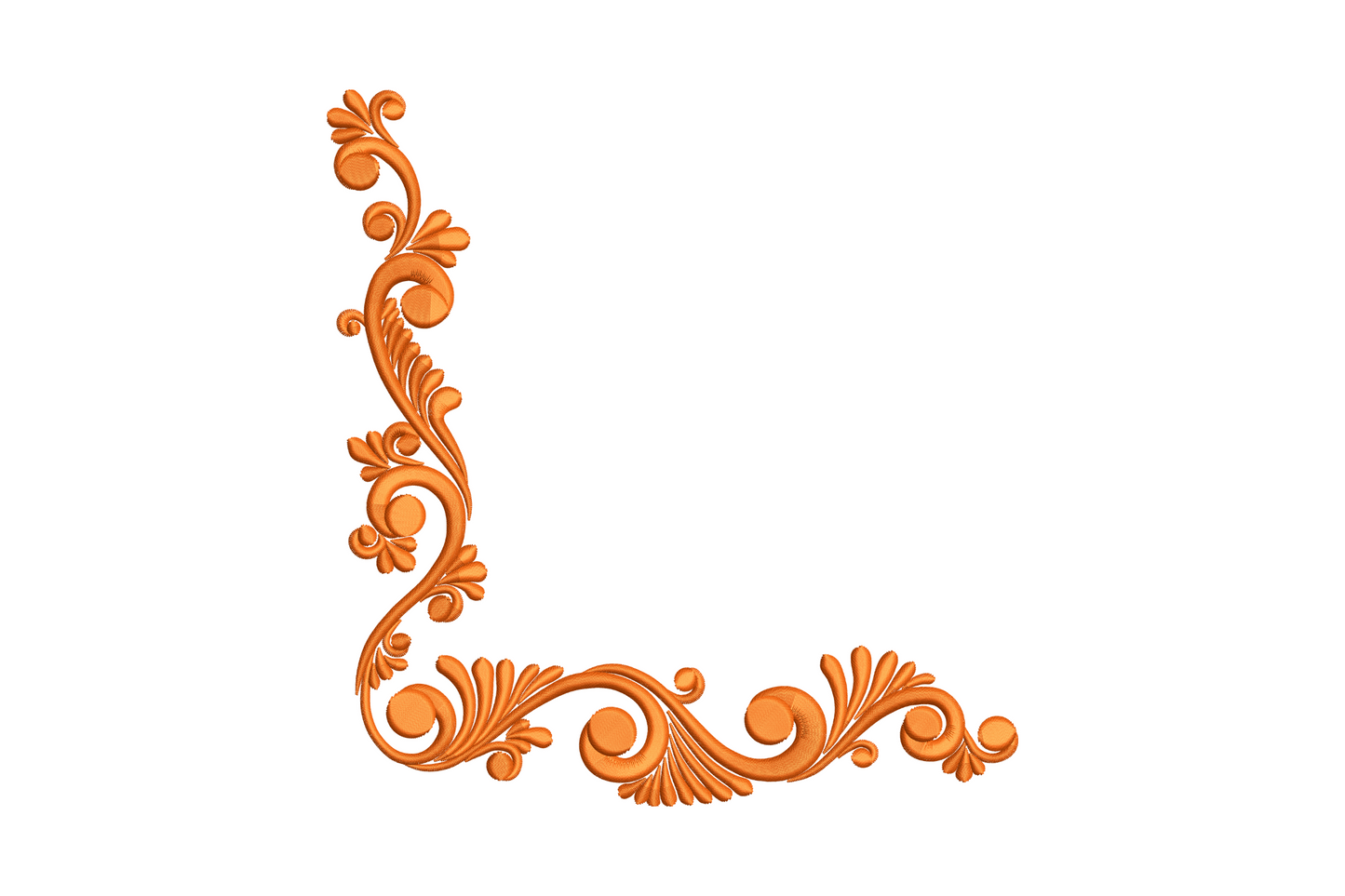 Ornate floral corner scroll embroidery design with Victorian-style sweeping scrollwork and floral rosette clusters, machine embroidery instant download.