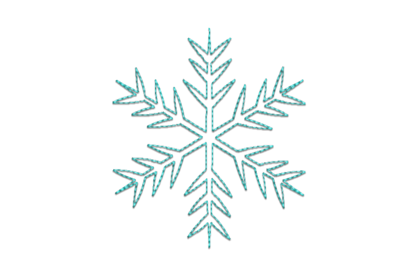 Clean aqua outlined snowflake embroidery design with six arms and branching points, simple single-colour outline style