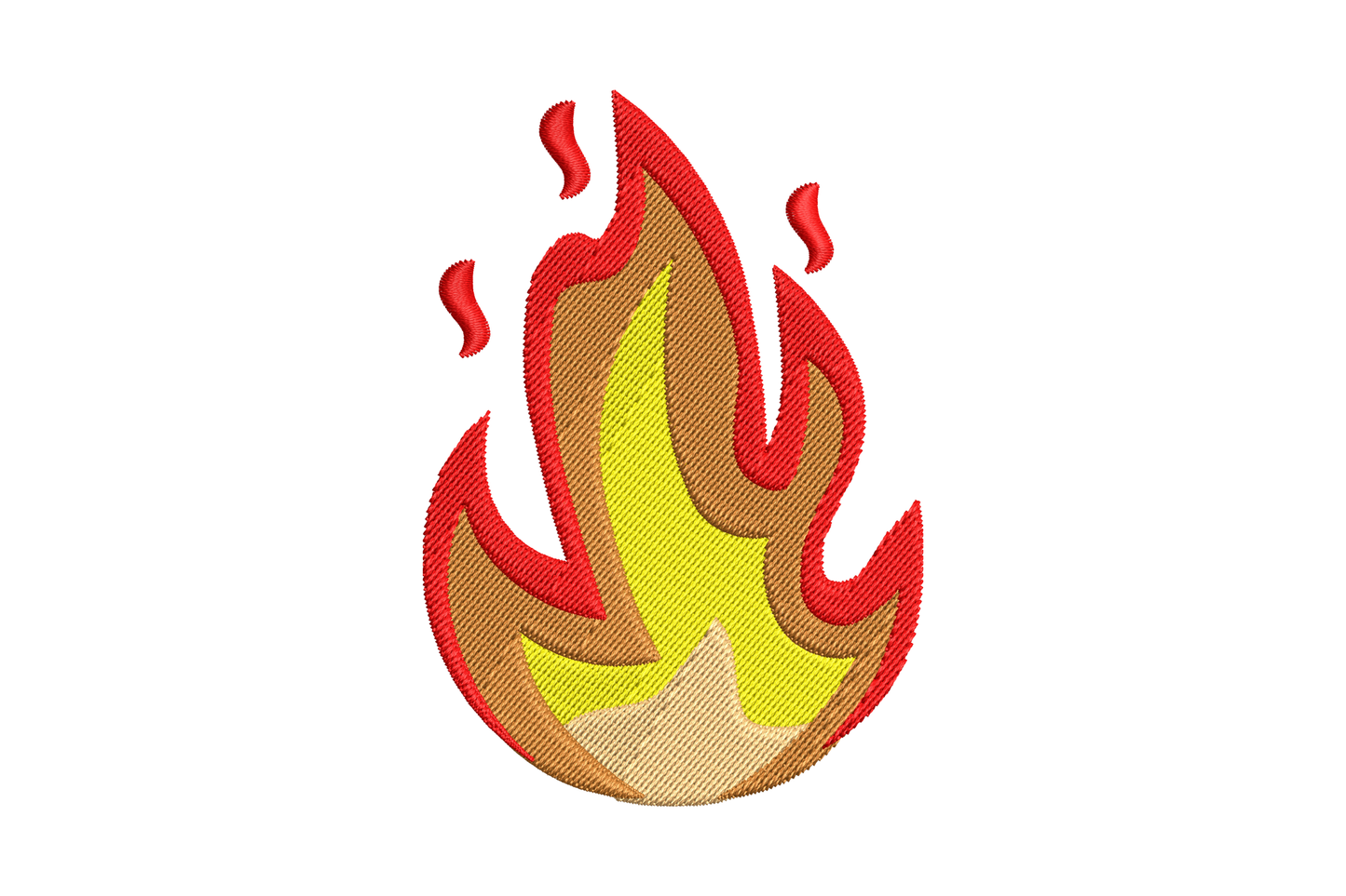 Stylised fire icon with red border, copper middle, yellow flames, peach coal base and two curl embers flicking off the sides.