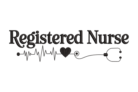 Black text 'Registered Nurse' with a heart and stethoscope embroidery design