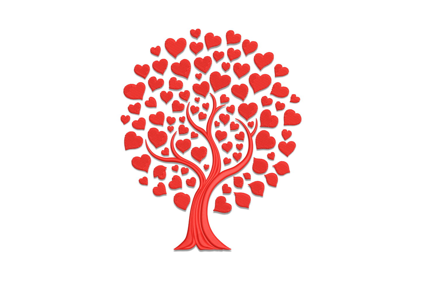 Romantic love tree machine embroidery, tree branches forming a heart canopy silhouette, single colour, 5 sizes 3.51 to 7.51 inches