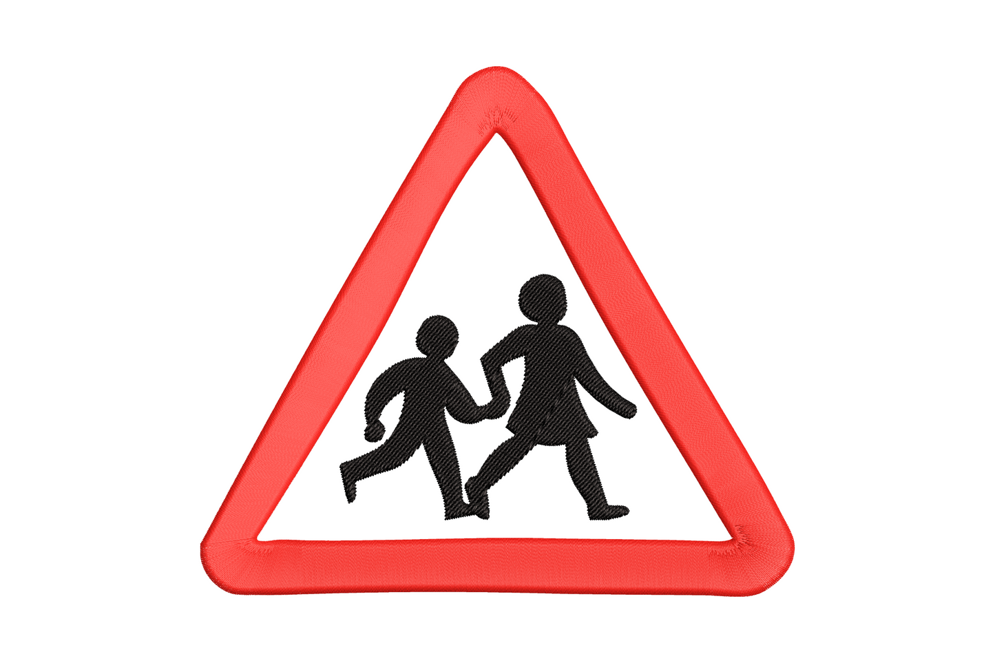 School crossing sign embroidery, yellow diamond with black walking figure, 5 sizes from 1.35 to 4.92 inches wide