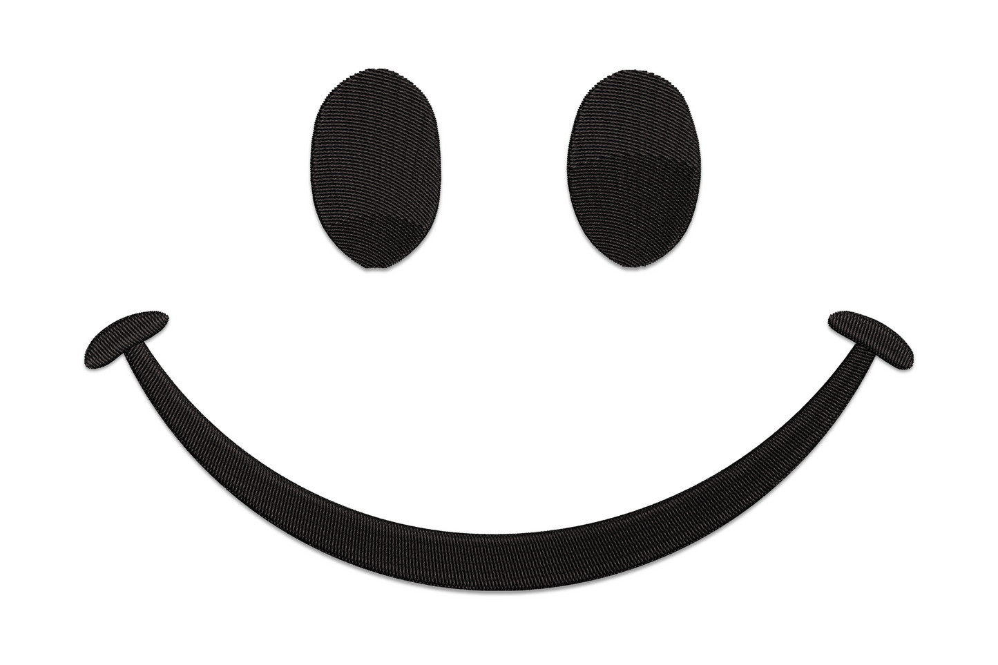 Simple smile face emoji embroidery design single colour circular smiley with dot eyes and curved mouth