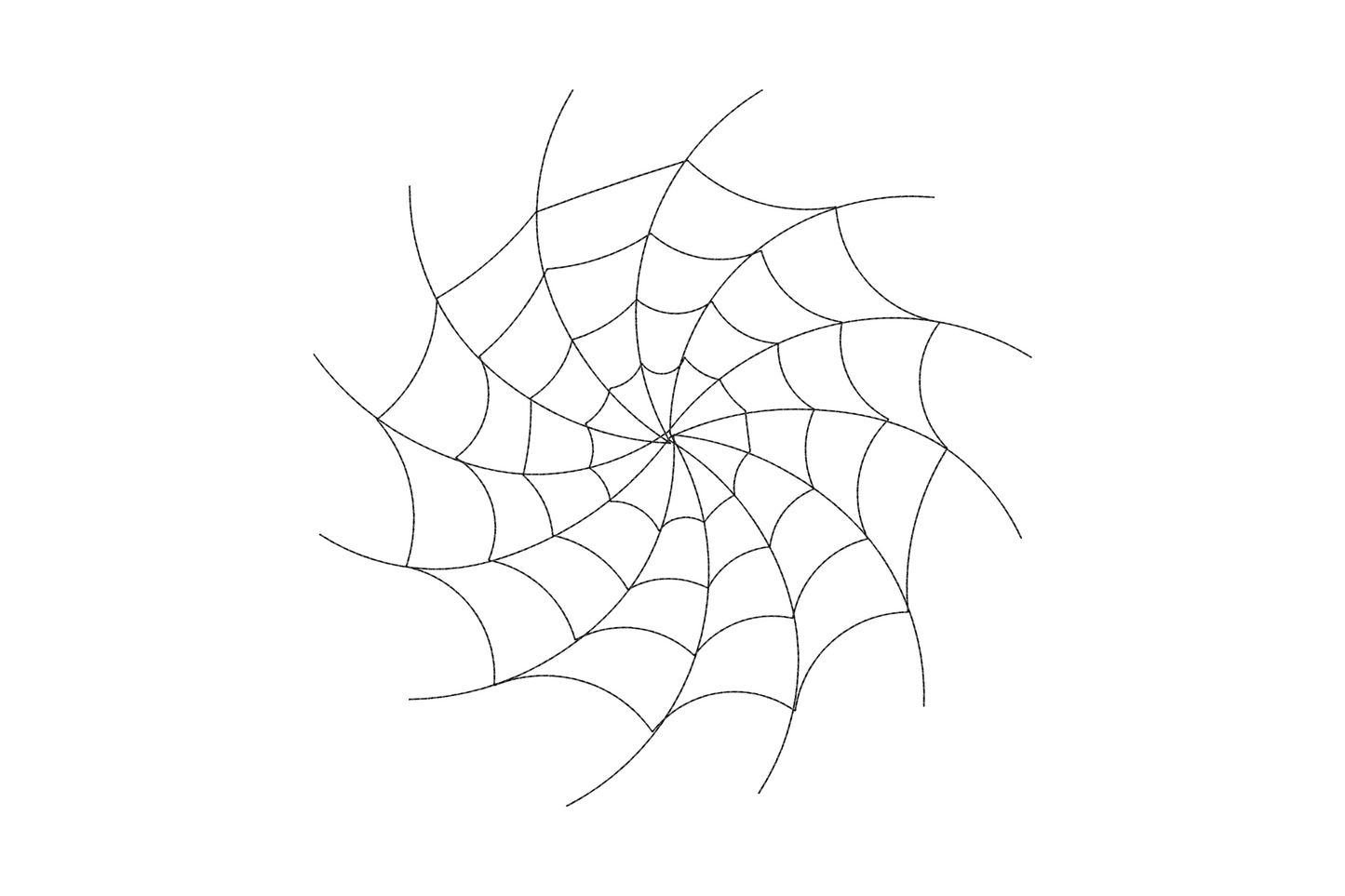 Spiral spider web embroidery with tatami filled sections between spiral threads, solid and open alternating panels, single colour Halloween design